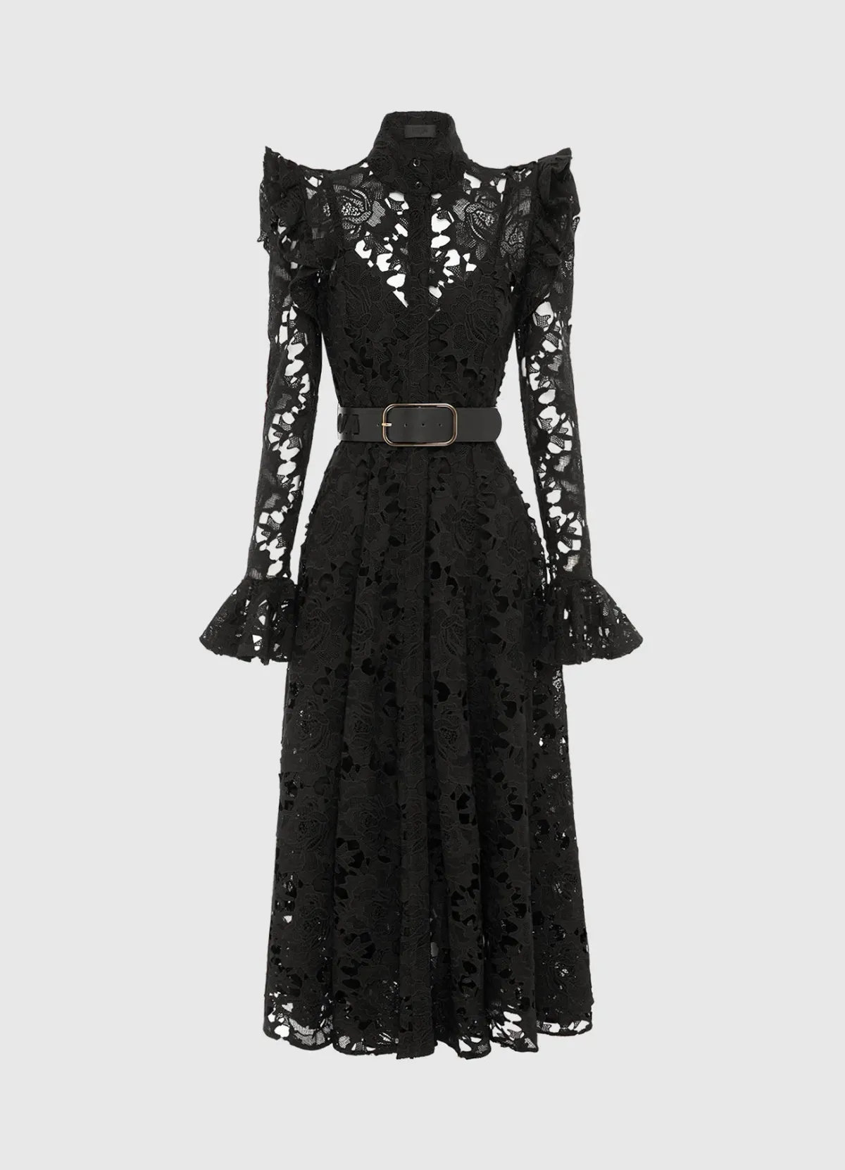 Leo Lin Aliyah Lace Butterfly Sleeve Midi Dress in Ebony Size 14 - Image 1