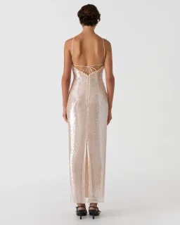 MISHA Allegra Sequin Maxi Dress Champagne Size 8 for rent on The Volte - image 2