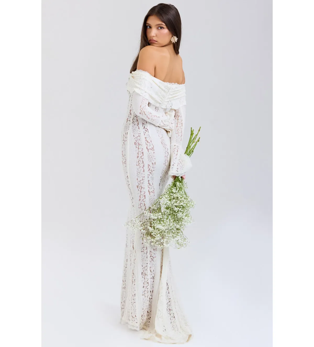 House of CB Belle  Lace Off Shoulder Maxi Dress Vintage Cream Flora Size XS/Au 6  - Image 2