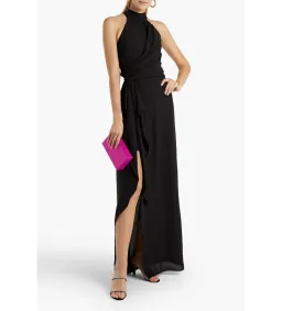 Halston Crepe Halter Neck Gown Black Size 12  for rent on The Volte - image 1