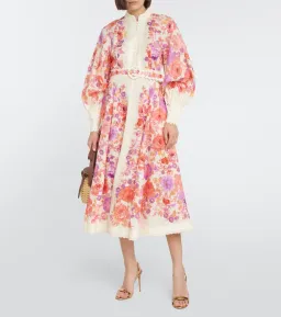 Zimmermann Raie Billow Sleeve Midi Dress Red/Purple Floral Size 10 for rent on The Volte - image 1