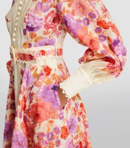 Zimmermann Raie Billow Sleeve Midi Dress Red/Purple Floral Size 10 for rent on The Volte - image 3