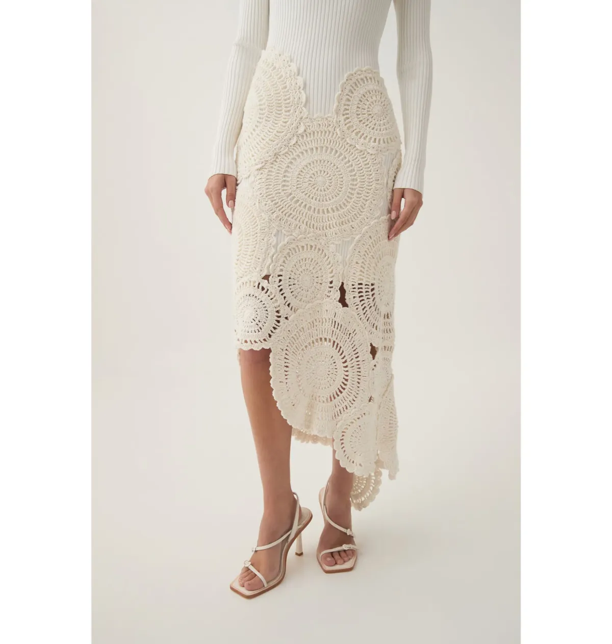 Aje Mosaic Crochet Midi Dress Ivory Size Small / AU 8 - Image 3