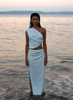 Sir The Label Iris Knot Top and Asymmetric Midi Skirt Set Light Blue Size 0 / AU 6 for rent on The Volte - image 3