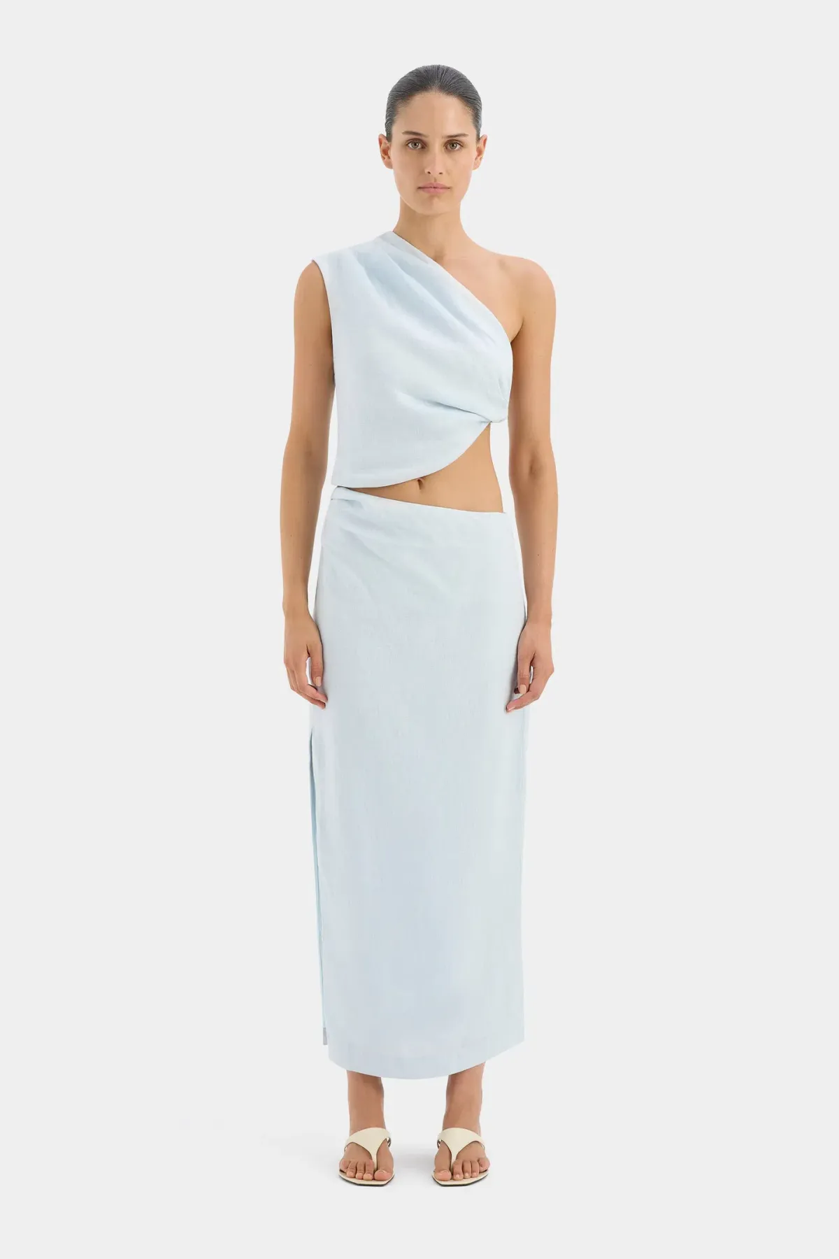Sir The Label Iris Knot Top and Asymmetric Midi Skirt Set Light Blue Size 1 / AU 8 - Image 1