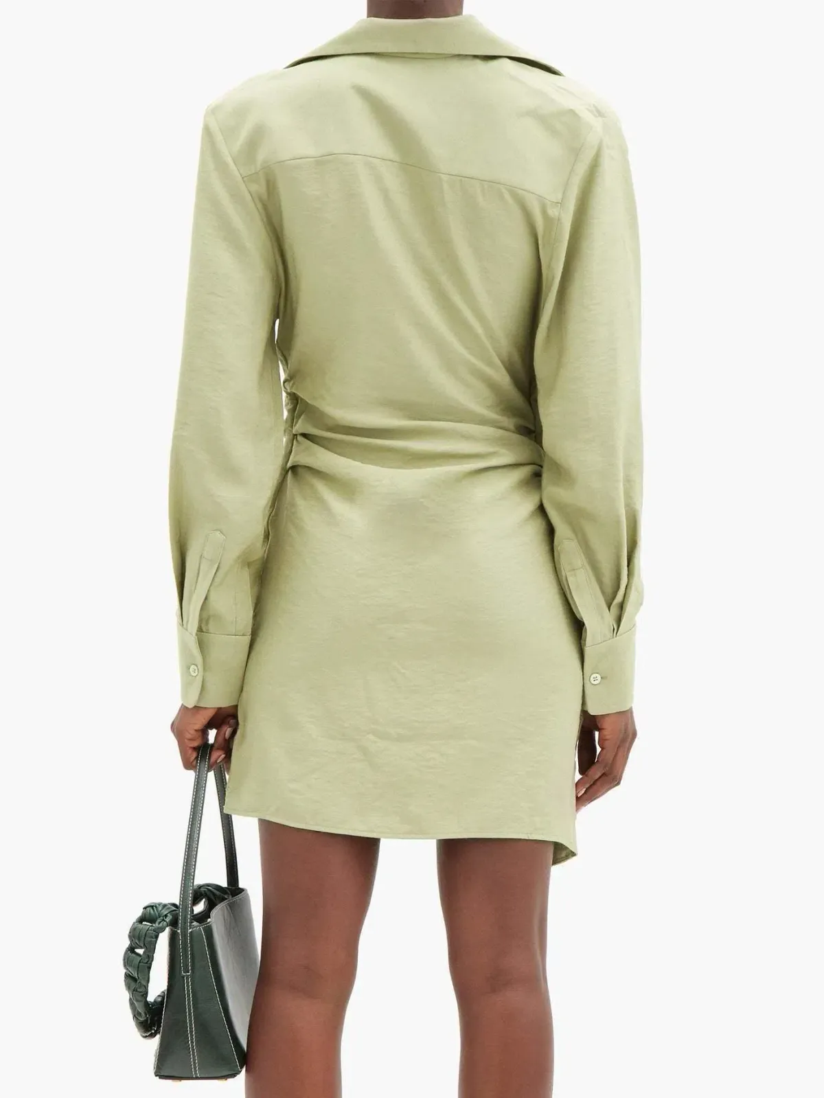 Jacquemus La Robe Bahia Draped Shirt Mini Dress in Sage Green Size 6 - Image 2