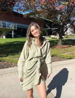 Jacquemus La Robe Bahia Draped Shirt Mini Dress in Sage Green Size 6 for rent on The Volte - image 3