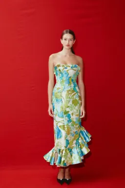 Alemais Janis Strapless Midi Dress Multi Print Size 6 for rent on The Volte - image 1