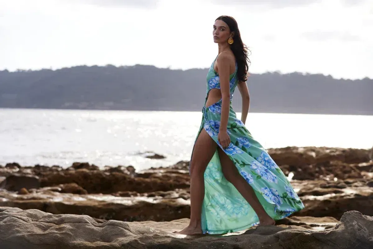 Sonya Moda Nour Azzuro Verde Dress Azzuro Verde Botanico Print Size 16 - Image 4