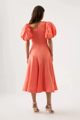 AJE Maia Off Shoulder Midi Dress Coral Orange  Size 16  for rent on The Volte - image 4