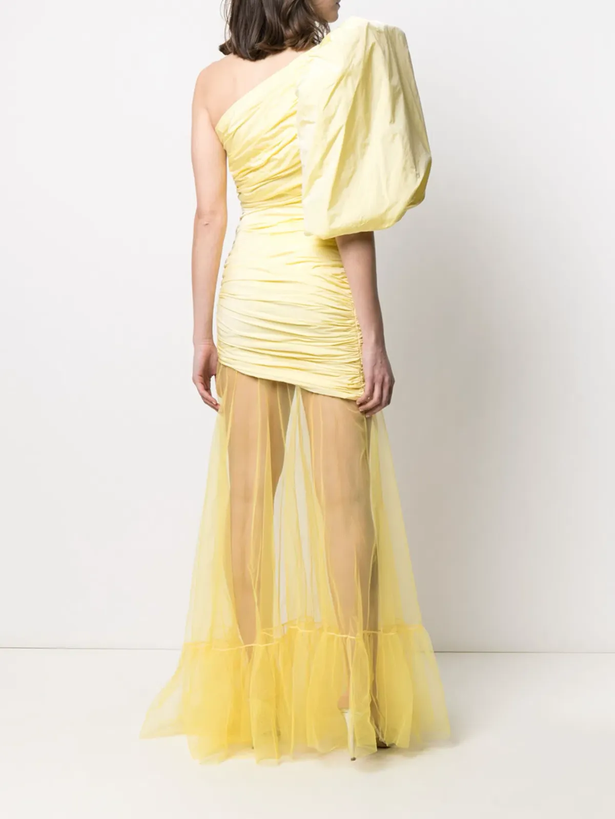 Giuseppe Di Morabito Ruched One-sleeve Tulle Gown Yellow Size 8 - Image 2