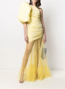 Giuseppe Di Morabito Ruched One-sleeve Tulle Gown Yellow Size 8 for rent on The Volte - image 1