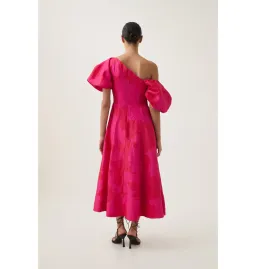 Aje Arista Tulip Sleeve Midi Dress Florescent Rose Pink Size AU 12 for rent on The Volte - image 3