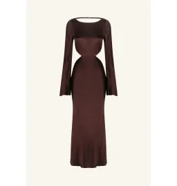 Shona Joy Lana Long Sleeve Open Back Midi Dress Cocoa Size AU 8 for rent on The Volte - image 3
