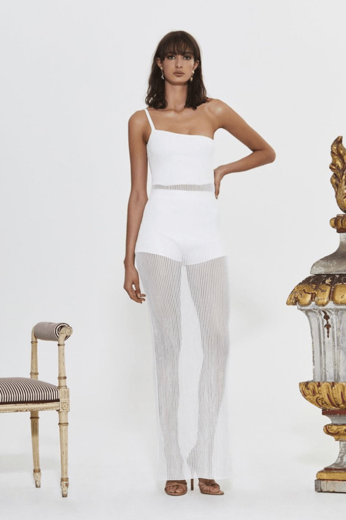 Sir The Label Alexandre One Shoulder Pointelle Knee-length Knit Dress White | AU 8 - Image 3