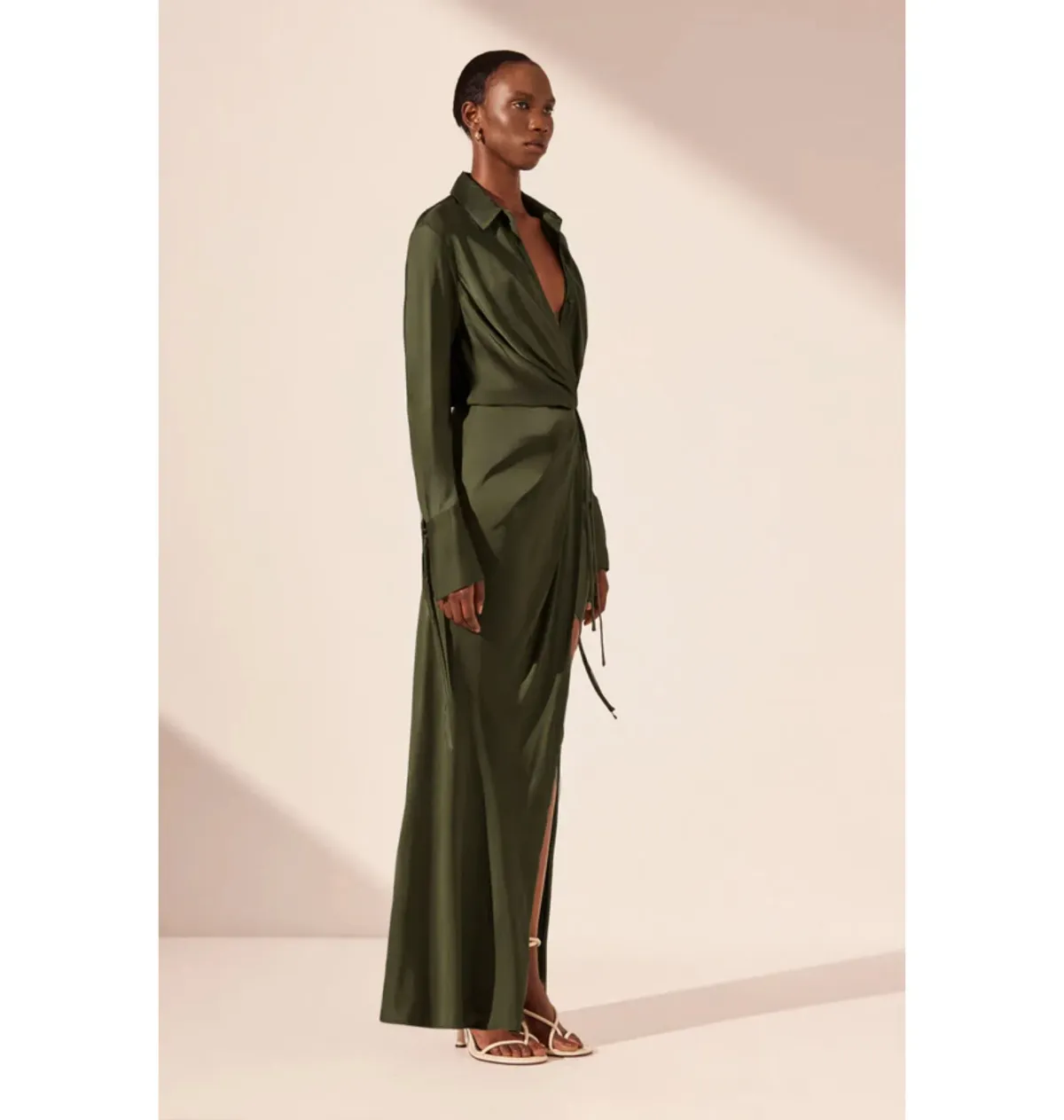 Shona Joy Shae Draped Shirt Maxi Dress Pine Green Size AU 16 - Image 2