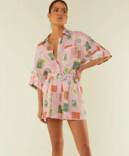 Palm Noosa Mirage Shirt & Rummy Short Set Pink Emblem Size 10 for rent on The Volte - image 4