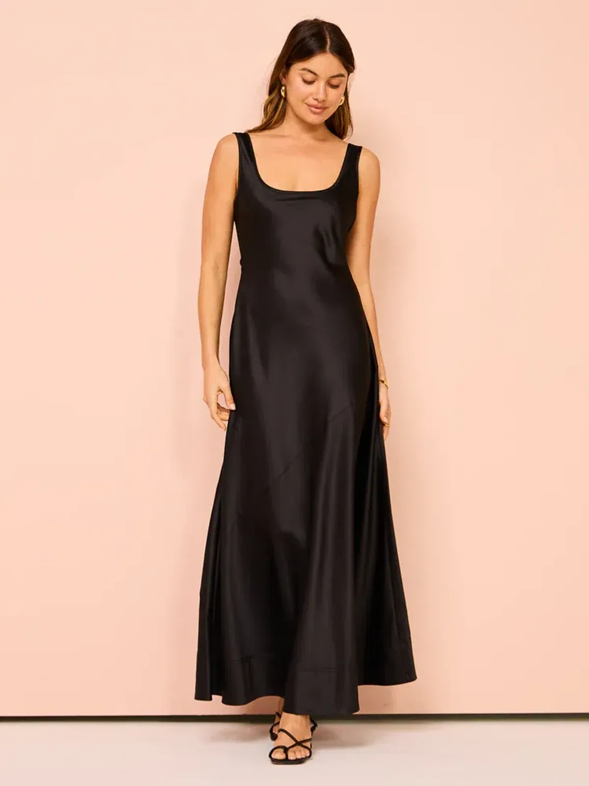 By Nicola Beneath The Stars Bias Cut Slip Dress In Black Size 12 - Image 4