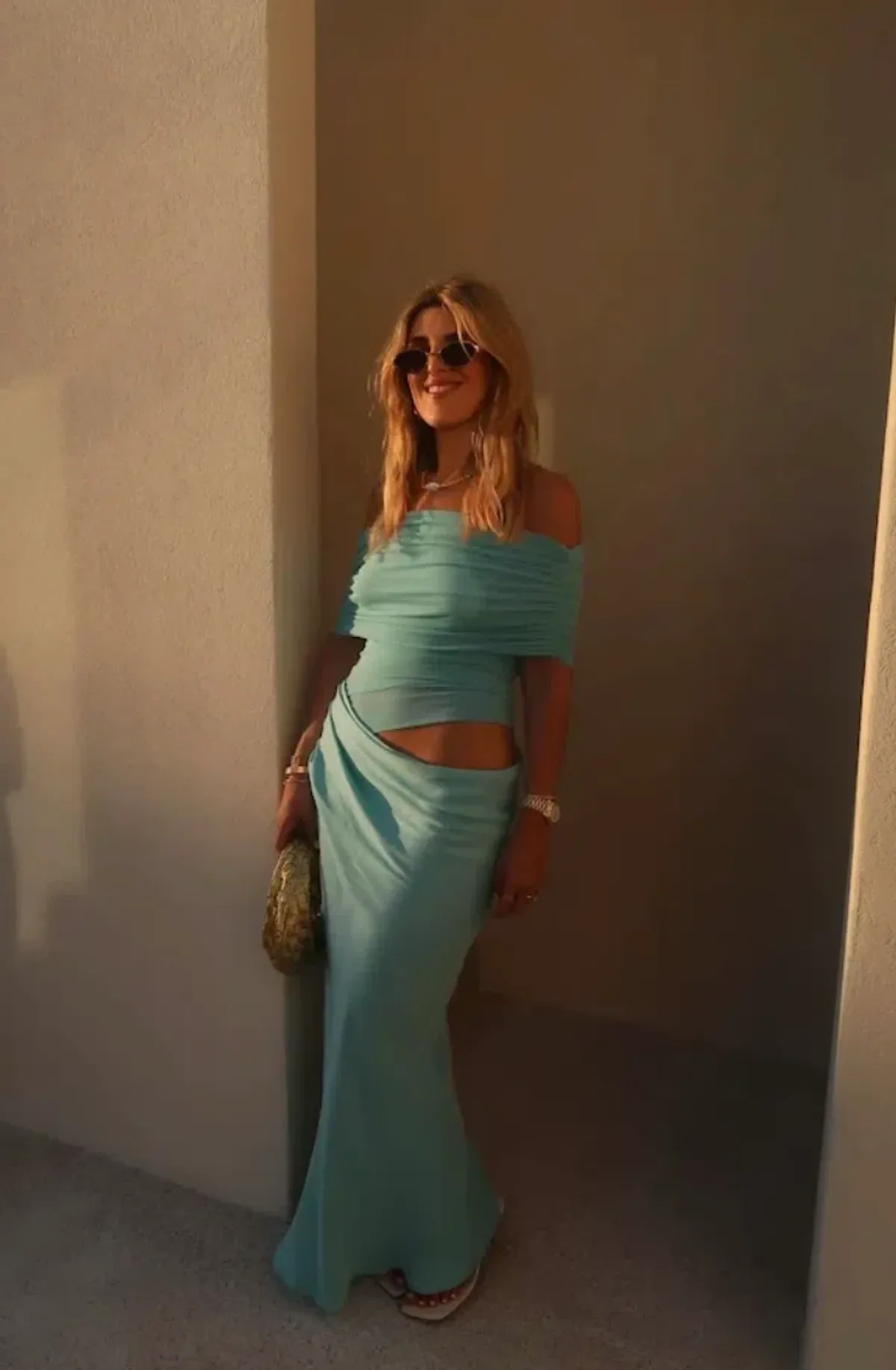 Benni Nico Maxi Off Shoulder Maxi Dress Aquamarine Size S / AU 8 - Image 3