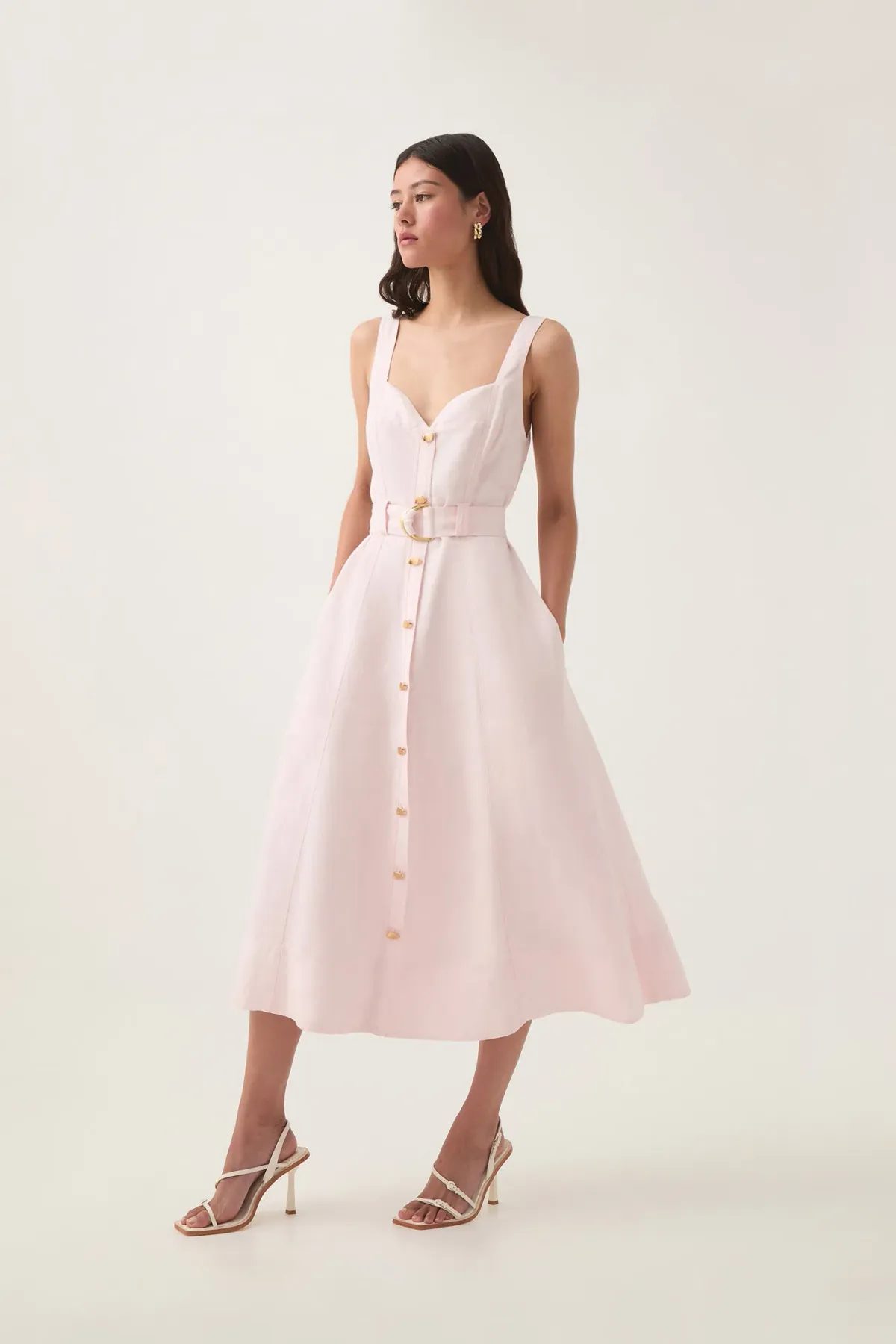 Aje Clay Belted Midi Dress Pastel Pink size8 - Image 1