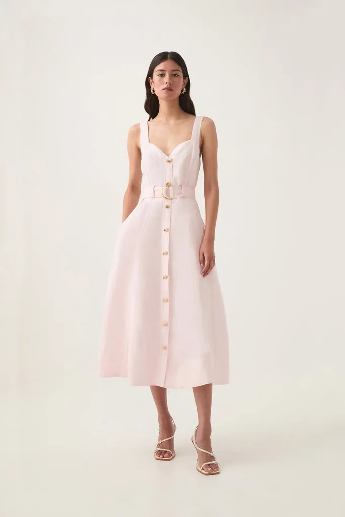Aje Clay Belted Midi Dress Pastel Pink size8 - Image 2