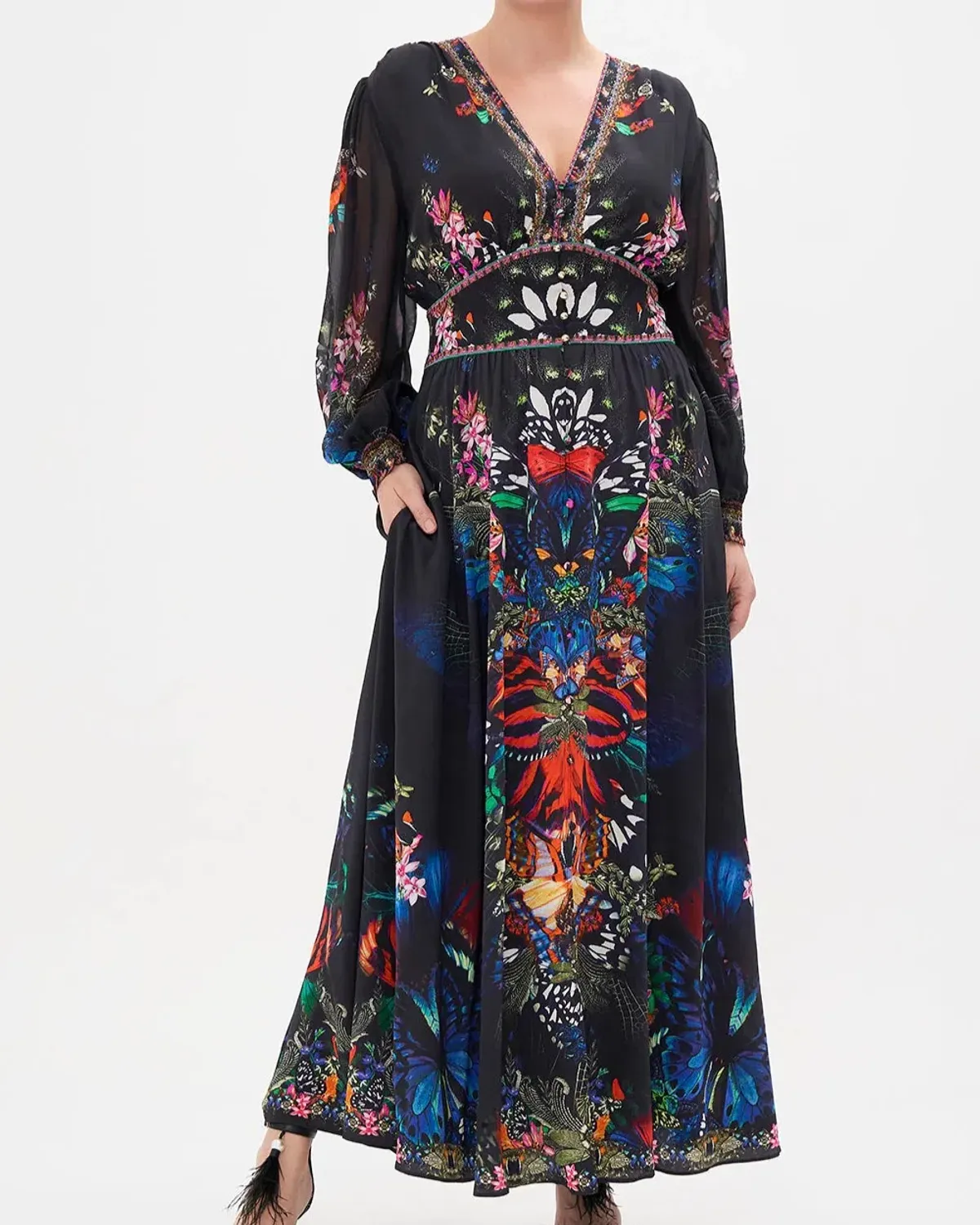 Camilla Flutter By Button Maxi Dress With Shaped Waistband Multi Size XXL / AU 18 - Image 1