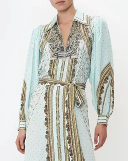 Camilla Curved Collar Shirt Midi Dress Luxe Espiritu Size L / AU 14 for rent on The Volte - image 4