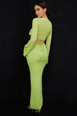 House of CB Tara Georgette Cropped Top Size M & Madeline Georgette Maxi Skirt Size L Set Lime Green for rent on The Volte - image 3