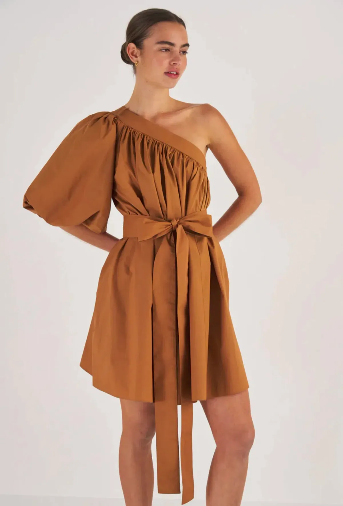 Oroton One Shoulder Gathered Dress Brandy Size 10  - Image 2