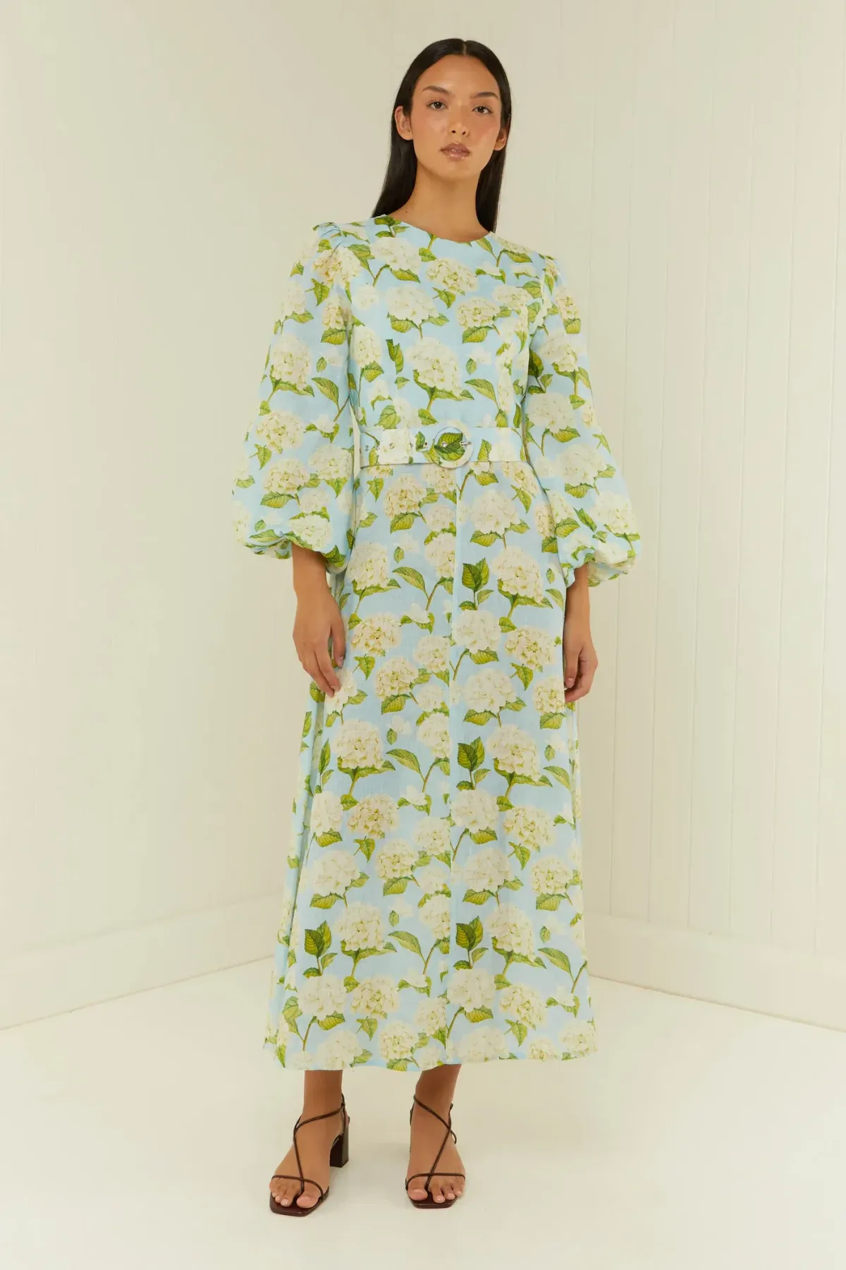 Palm Noosa Melrose Midi Dress Blue Hydrangea Floral Print Size 10 - Image 2