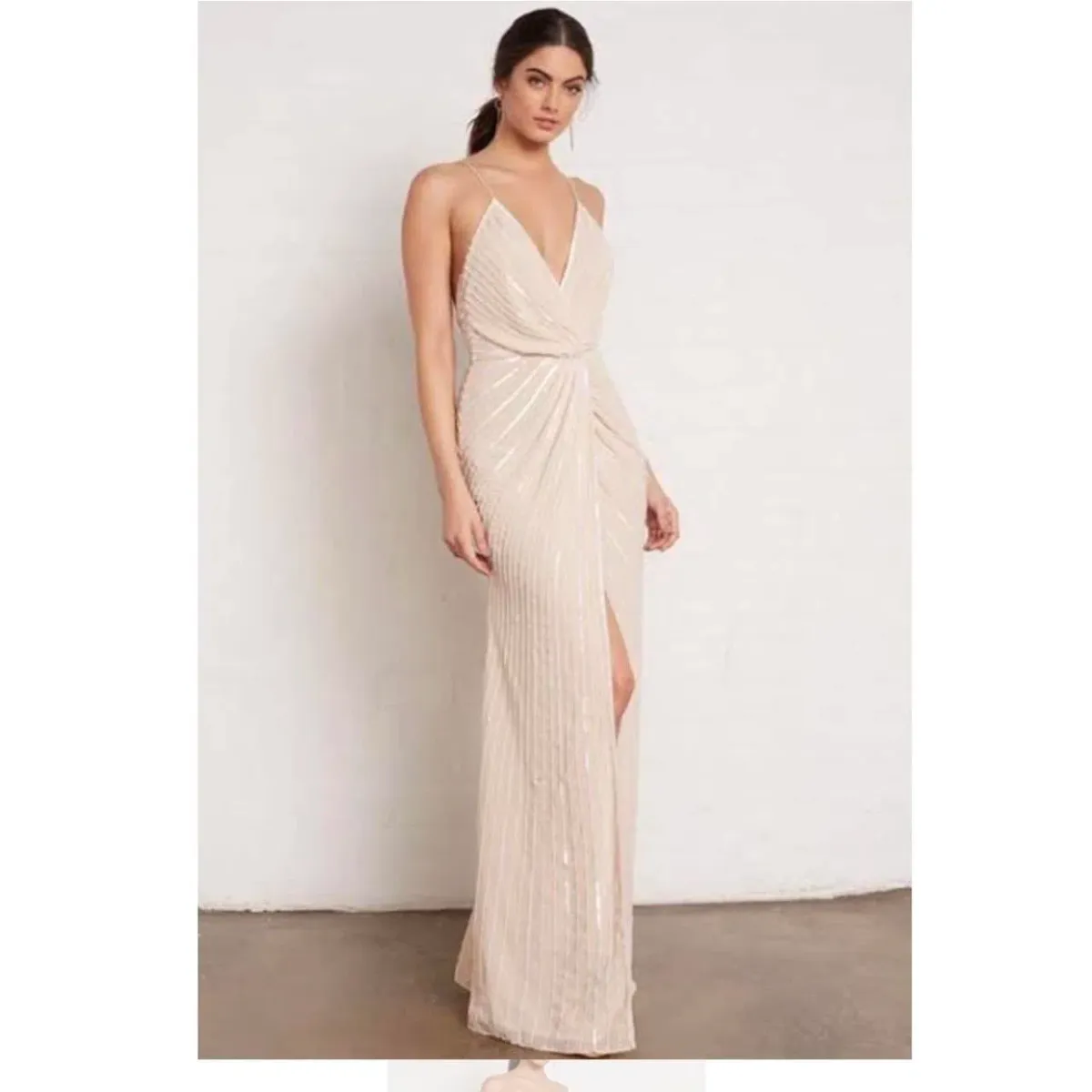 Sheike Riviera Beaded Maxi Dress Cream Size AU 12 - Image 1