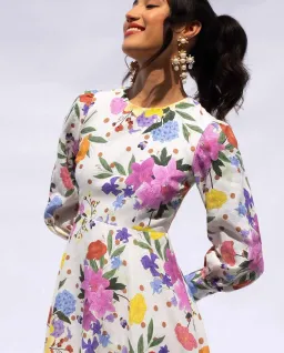 Isabella Longginou Polka Dot Floral Cuff Sleeve Midi Dress Multi Size 12 for rent on The Volte - image 2