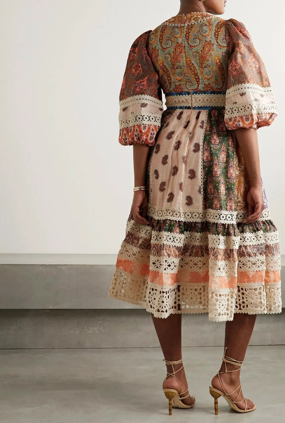 Zimmermann Crochet Trimmed Patchwork Ppaisley Midi Dress Print Size 1 / AU 10 - Image 2