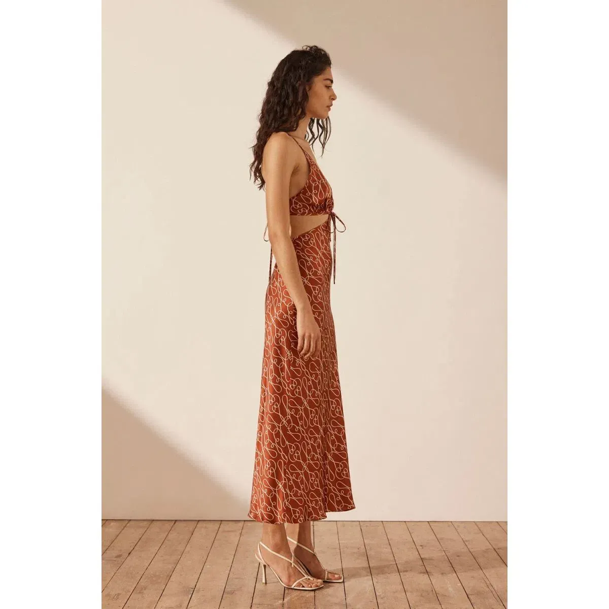 Shona Joy Artisti Silk Cut Out Tie Back Midi Dress Print Size 6 - Image 4