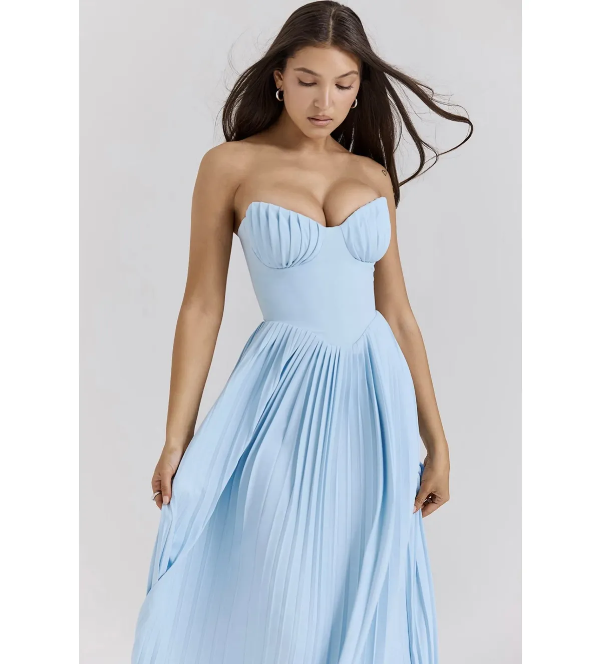 House Of CB Marcella Pleated Maxi Dress Ocean Blue Size S / 6-8 - Image 2