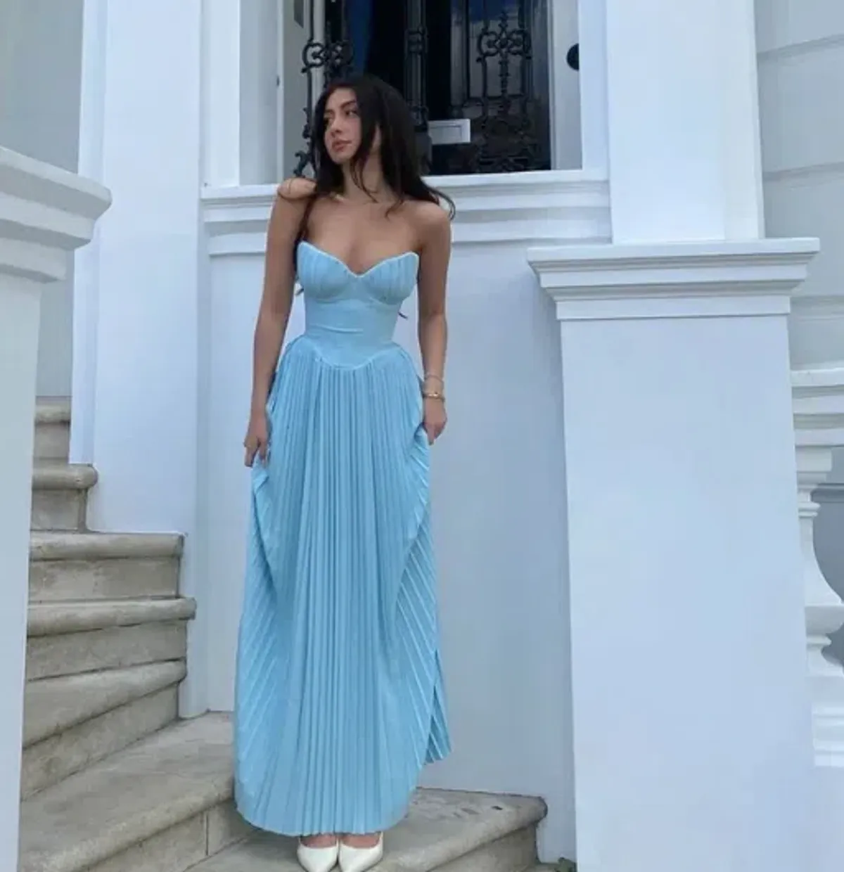 House Of CB Marcella Pleated Maxi Dress Ocean Blue Size S / 6-8 - Image 4