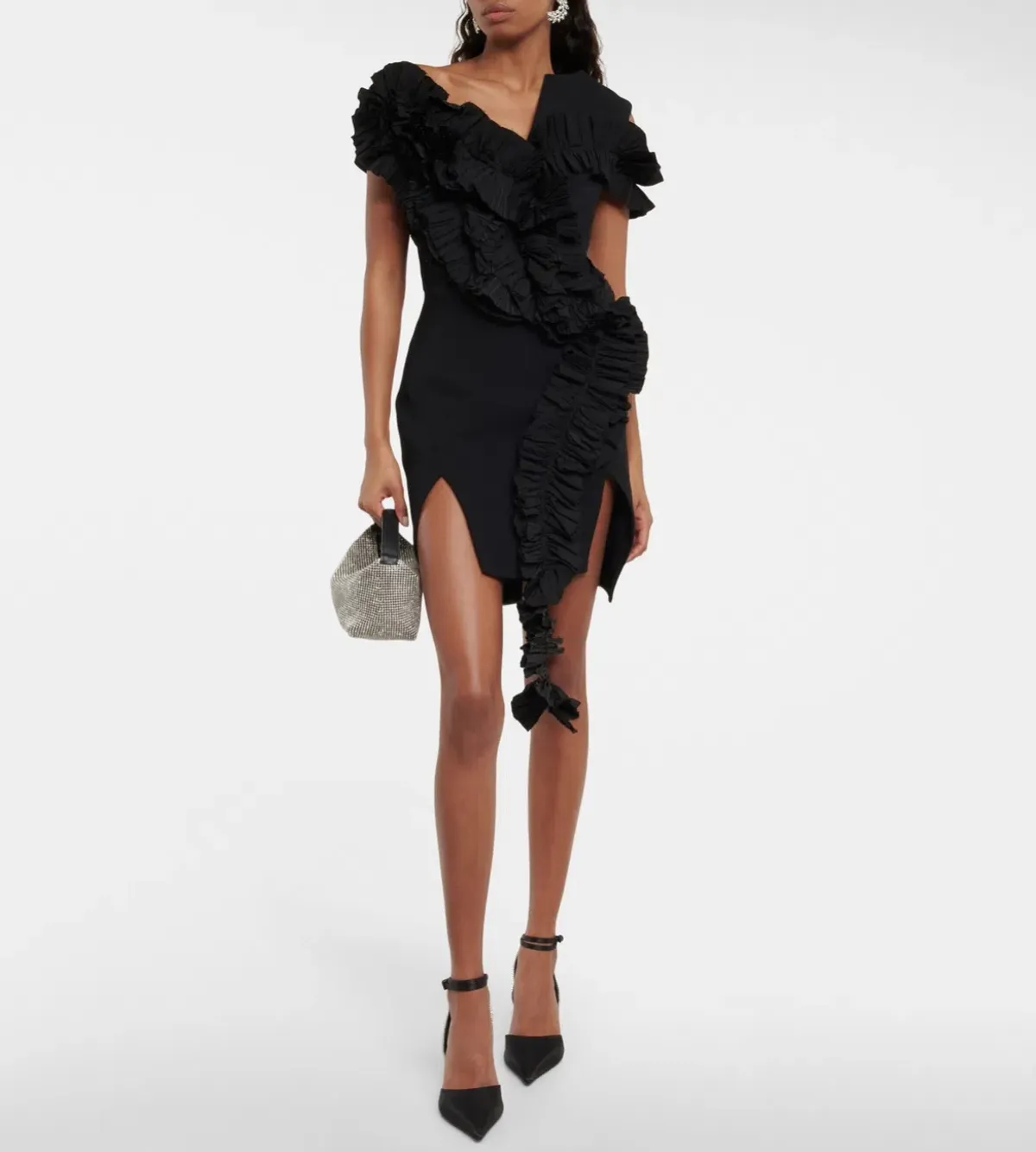 Toni Maticevski Avery Ruffled Crepe Mini Dress Black Size 8 - Image 1