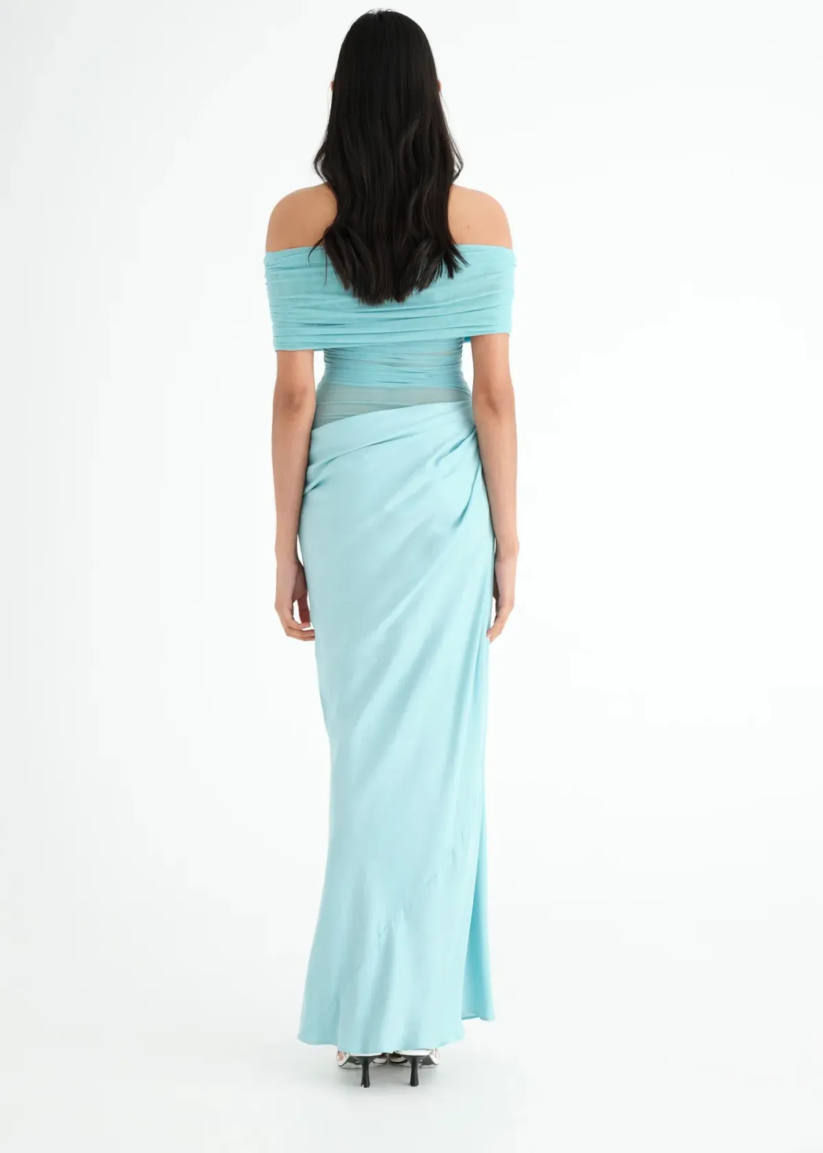 Benni Nico Off Shoulder Maxi Dress in Aquamarine Size AU 6 - Image 3
