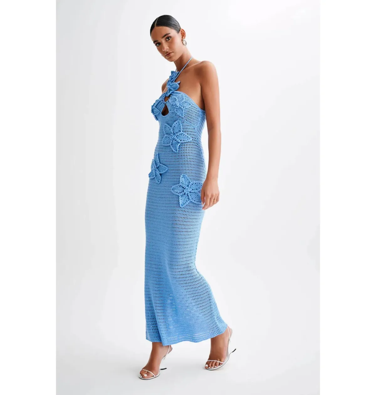 Meshki Floral Crochet Maxi Dress Cornflower Blue Size Small / AU 8 - Image 3