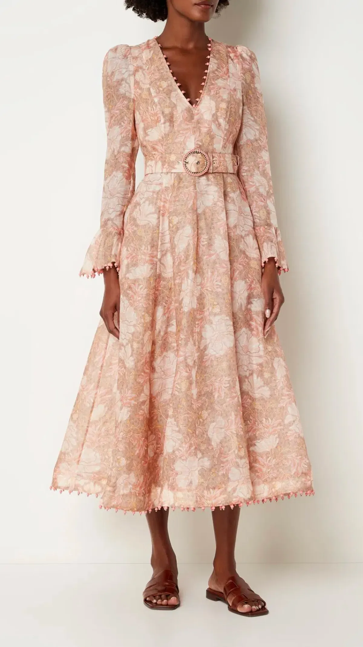 Zimmermann Kaleidoscope Belted Embellished Linen And Silk Blend Midi Dress Floral Size 0 / AU 8 - Image 2