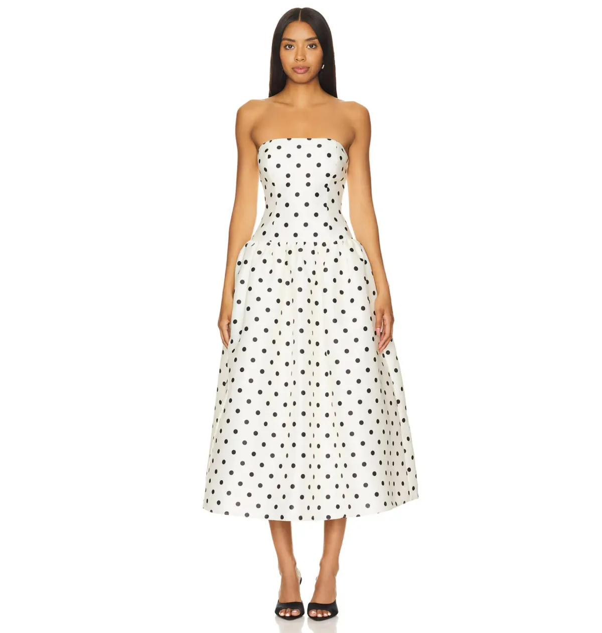 Self Portrait Taffeta Midi Dress Cream Polka Dot Size AU 8 - Image 3