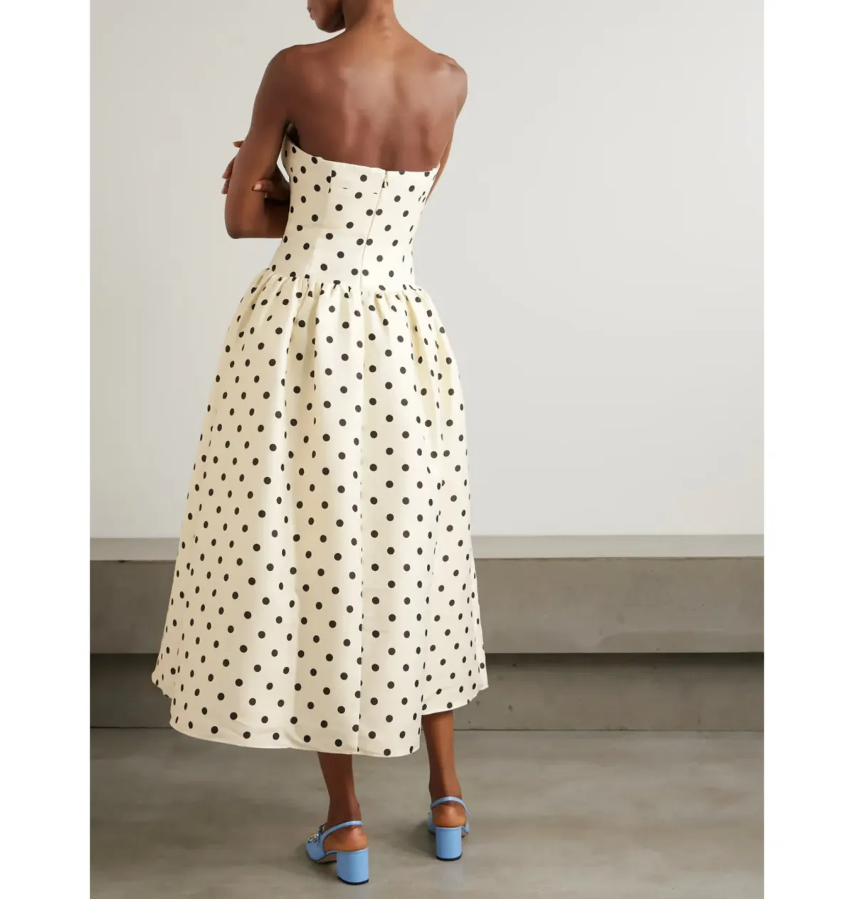 Self Portrait Taffeta Midi Dress Cream Polka Dot Size AU 8 - Image 5