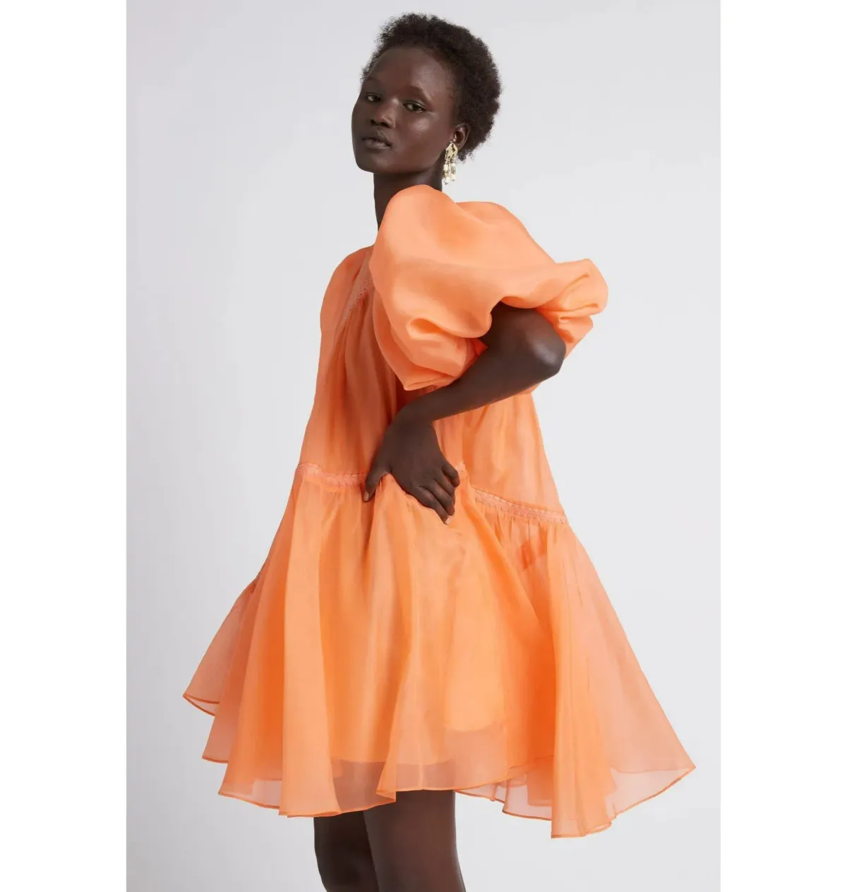 Aje Riviera Asymmetric Braided Puff Sleeve Mini Smock Dress Mandarin Orange Size AU 8 - Image 2