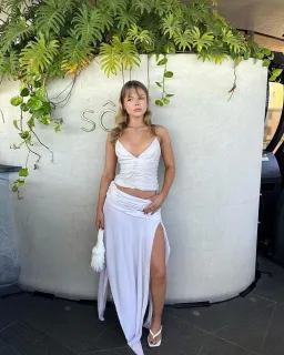 House of CB Antonella Vegan Leather Corset and Draped Midi Skirt Set Off White Size S / AU 8 for rent on The Volte - image 1