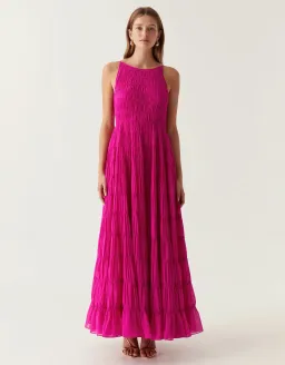 Aje Rosewood Ruched Maxi Dress Magenta Size 14 for rent on The Volte - image 1