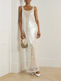 Simkhai Bex Sequined Tulle Maxi Long Dress in Cream Size US 6 / AU 10 for rent on The Volte - image 1