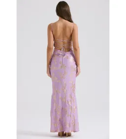 House of CB Capriana  Satin Gown Orchid Jacquard Size S/Au 8 for rent on The Volte - image 3