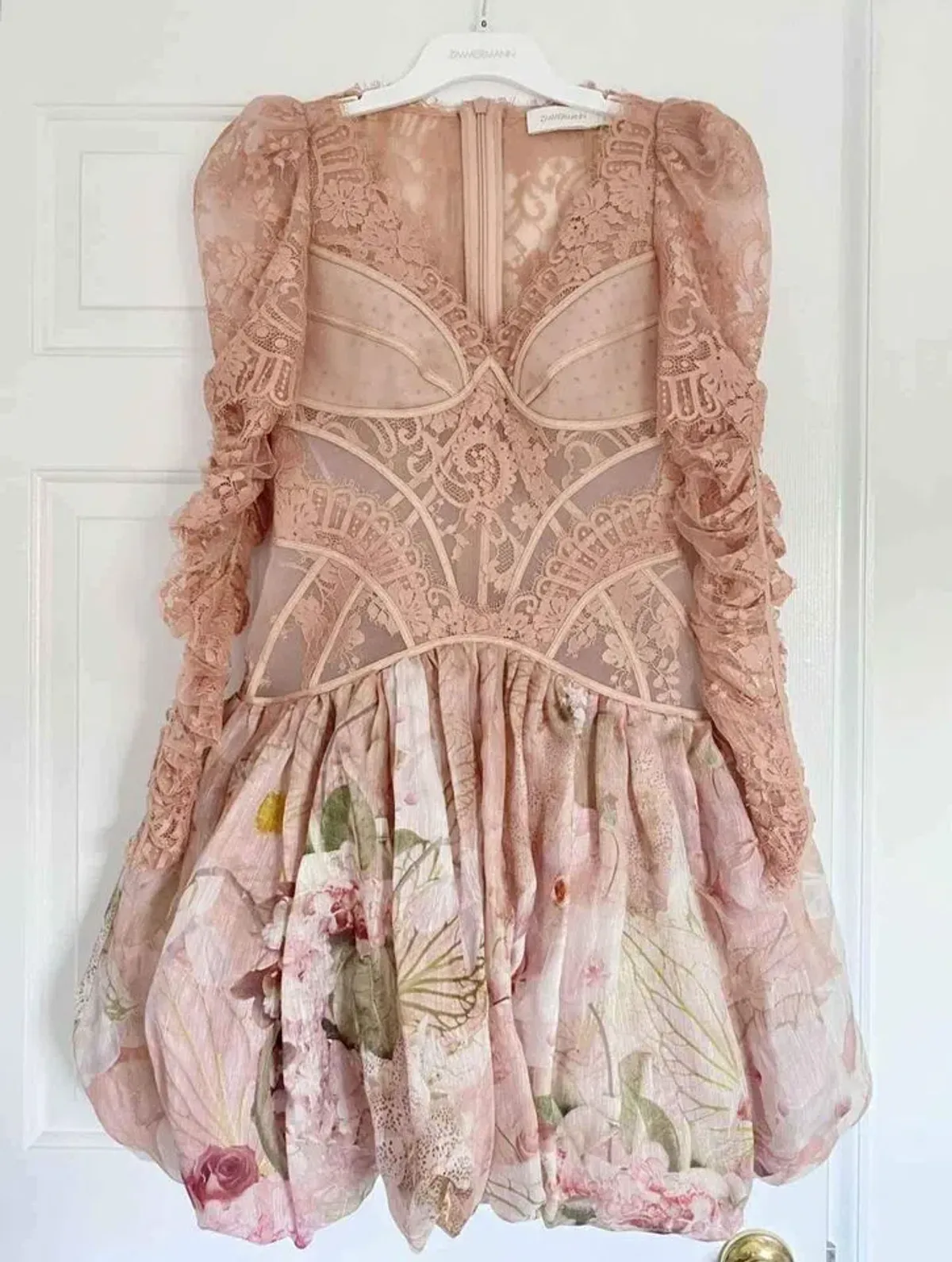 Zimmermann The Dancer Lace Mini Dress in Blush Garden Floral Size 1/Au 8  - Image 3