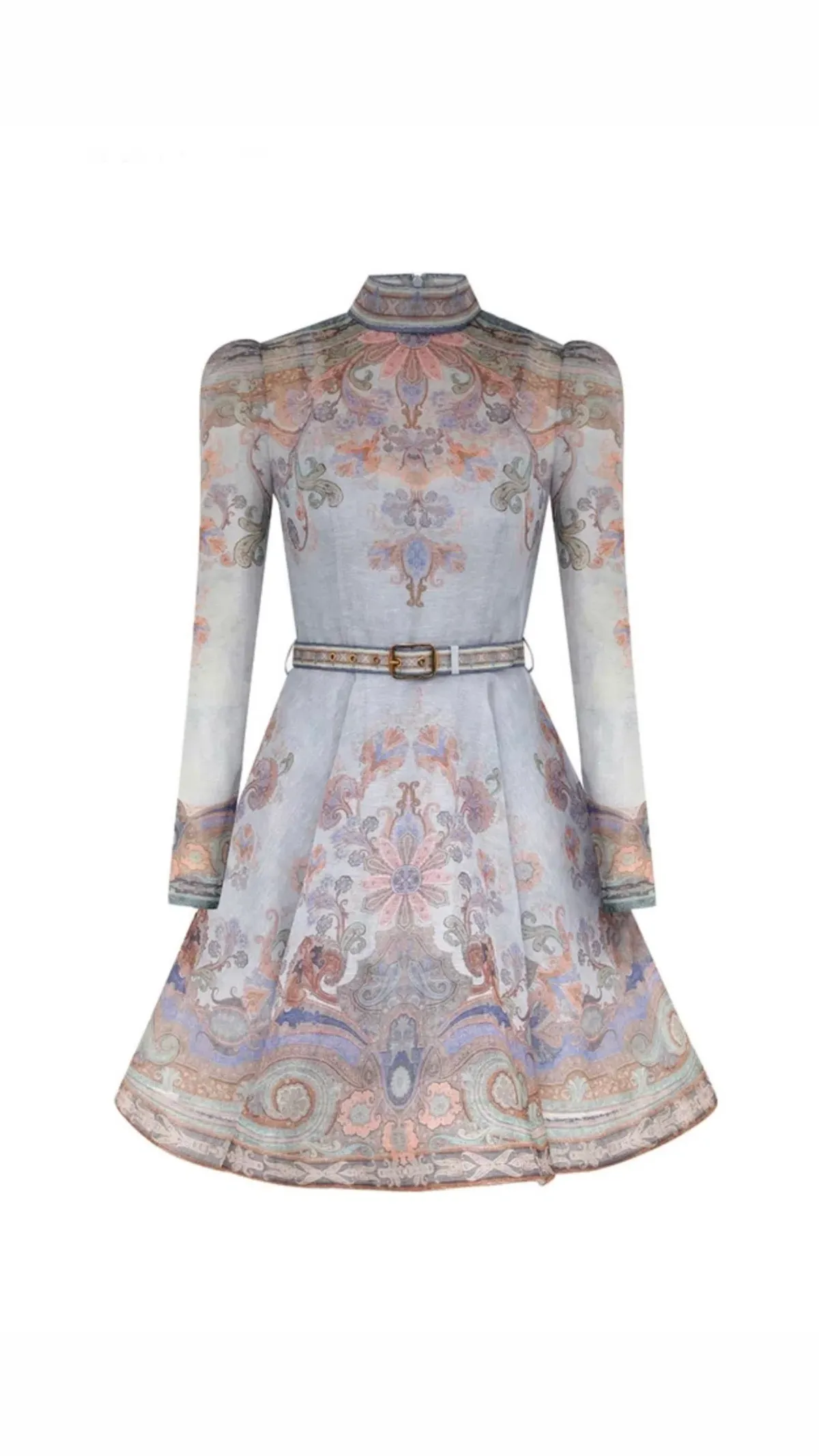 Zimmermann The Eden Belted Mini Dress in Blue Paisley Size 1/Au 10 - Image 3