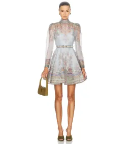Zimmermann The Eden Belted Mini Dress in Blue Paisley Size 1/Au 10 for rent on The Volte - image 1